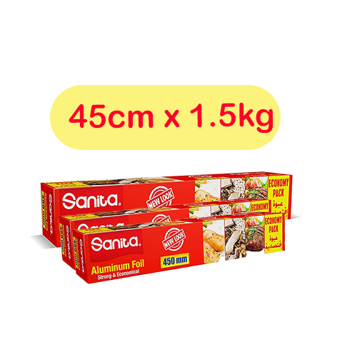 رقائق ألمنيوم سانيتا 45 سم × 1.5 كجم – عبوة 6 قطع